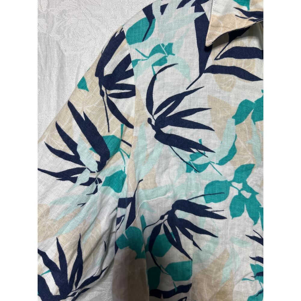 JM Collection 100% Linen Shirt 16 White Blue Floral Tropical Button Up Boxy Tie - Picture 3 of 9